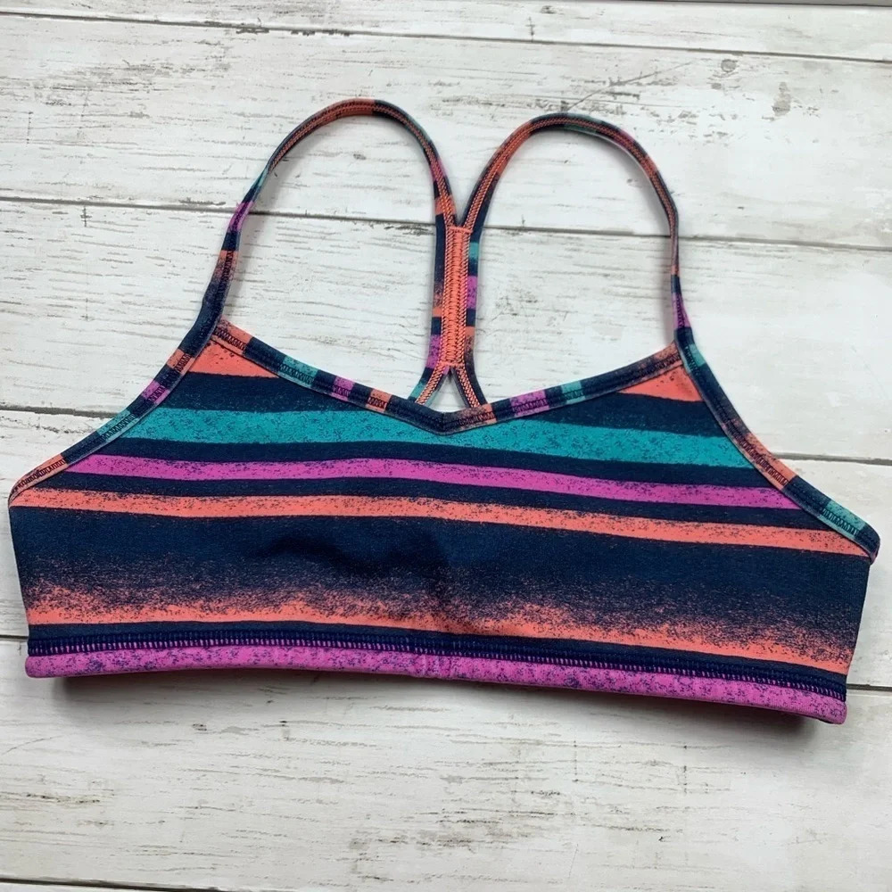 Ivivva Sports Bra Girls Striped Colorful 12 Multi Color Athletic Crop Top